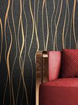 NEWROOM Wallpaper Non Woven - Paste The Wall Product - Easy to Remove - Black Light Glossy Stripes Gold - 21" x 32.97 ft (57.5 sq. ft) - Made in Germany