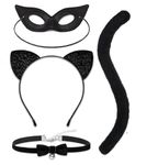 Cat Costume Cat Ears Headband Necklace and Tail with Cat Mask, Black Cat Costume for Girls Women Cosplay Costome