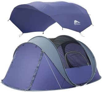 4 Person Easy Pop Up Tents, Waterproof Instant Family Tents with Large Skylight & Removable Rainfly, Automatic Setup with 2 Windows Doors Camping Tent Sky for Hiking & Traveling 9.5’X6.6’X52''