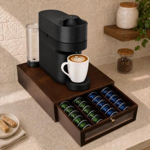 CheerNest Coffee Pod Holder Drawer for Nespresso Vertuo Pods, Solid Wood
