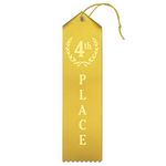 4th Place (Yellow) Premium Award Ribbons with Card & String - 25 Count Metallic Gold foil Print - Made in The USA