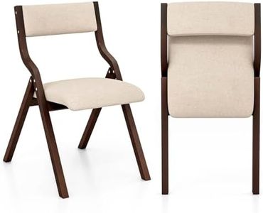 Giantex Folding Dining Chair Set of 2, Wooden Upholstered Dining Chairs w/Solid Wood Frame, Padded Seat, Linen Fabric Kitchen Chairs, Modern Armless Accent Chair, Folding Guest Chairs (Coffee+Beige)