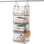 X-cosrack 4 Tier Foldable Closet Organizer, Clothes Shelves with 5 S Hooks, Wall Mount&Cabinet Wire Storage Basket Bins, for Clothing Sweaters Shoes Handbags Clutches Accessories Patent