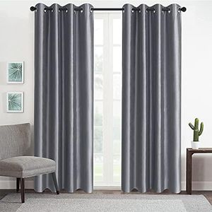 GYROHOME Faux Silk Room-Darkening Blackout Curtains (Beige Liner) Solid Window Treatment Drapes for Bedroom Living Room, Eyelet Thermal Insulated (2Panels, 52x96inch,Sliver Gray)