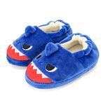 LACOFIA Toddler Boys Plush Slippers Novelty Kids Winter Anti-Slip House Animal Slipper Shoes Blue Shark 7/8