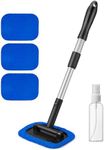 AstroAI Car Windscreen Cleaner, 4 Reusable and Washable Microfiber Pads, Windshield Cleaning Tool Wand with Telescopic and Extendable Handle Auto Inside Glass Wiper Kit, Blue