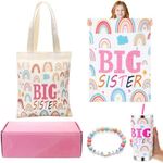 ALEXPRE 4 Pcs Big Sister Gifts for Girls,20oz Stainless Steel Mug Vacuum Insulated Tumbler with Leak Proof Lid and Silicone Straw,Big Sister Blanket and Bracelet with Canvas Tote Bag for Little Girls