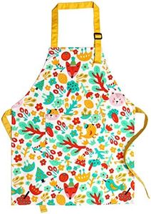 Jennice House Children Cooking Aprons, Pure Cotton Canvas Children Kids Aprons with Adjustable Neck Strap and Pocket Cute Child Chef Aprons for Boys and Girls in 2 Sizes (White 1, L)