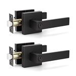 KNOBWELL 2 Pack Square Privacy Door Levers with Locks and Keys, Keyed Door Handle, for Bedroom and Bathroom, Heavy Duty Door Lever Handle, Matte Black Finish