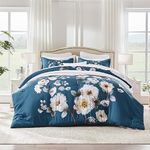 SLEEP ZONE Twin Size Comforter Set Bed in a Bag - All Season Cooling Classic Peony Blue Comforter Set, 5 Pieces with 1 Comforter(68x88), 1 Fitted Sheet, 1 Flat Sheet, 1 Pillow Sham, 1 Pillowcase