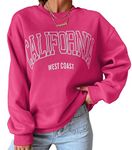 Cioatin Women’s Oversized California Letter Graphic Crew Neck Sweatshirt Drop Shoulder Baggy Fleece Pullover Preppy Top, Hot Pink, Large