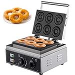 VBENLEM 110V Commercial Waffle Donut Machine 6 Holes Double-Sided Heating 50-300℃, Electric Doughnut Maker 1550W, Non-stick Donut MakerTeflon-Coating for Professional Kitchen (Depth:0.55",Dia:2.95")