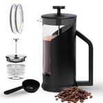 Dravina French Press Coffee Maker With 4 Layer Filtration| Tea Maker Machine With Glass| Easy To Clean| 600ml| Heat Resistant| Comes With A Spoon| Durable Plastic & BPA Free (Black- 600ML)