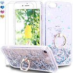 Feyten iPhone 6S Plus/iPhone 6 Plus Case with Tempered Glass Screen Protector [2 pack], Sparkly Glitter Bling Flowing Liquid Floating Case Cover with Kickstand for iPhone 6S/6 Plus 5.5" (Silver)