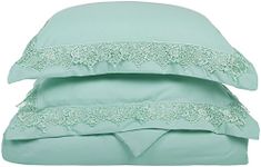 Super Soft Light Weight, 100% Brushed Microfiber, Twin/Twin XL, Wrinkle Resistant, Mint Duvet Set with Regal Lace Pillowshams in Gift Box