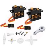 DSPOWER 2PCS 21G Mini Digital Servo, Steering Gear Full Metal Gear Micro RC Servos Motor Kit with 25T Servo Horn for 1/18 1/16 1/14 RC Car Model Boat Fixed-Wing Helicopter Airplane Robot Toy