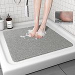 Bath Shower Mat Square Non-Slip: Grey 53x53cm Soft Textured Loofah Bathtub Mat Non Suction Cups Bathtub Mat, Comfortable Anti Mould Easy to Clean Quick Drying for Wet Areas