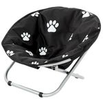 Etna Folding Pet Cot Chair - Portable Round Fold Out Elevated Cat Bed - Black and White Water Resistant Paw Print Cushion - Papasan Chair for Small Dogs