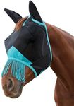 WeatherBeeta ComFiTec Deluxe Fine Mesh Mask with Ears & Tassels, Black/Turquoise, Cob