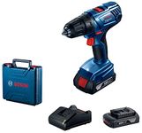 Bosch GSR 180-LI 18V Cordless Drill Driver, 1.5/13 mm Chuck capacity, 21/54/- Nm, LED Light, 2 Gear + 2 x battery GBA 18V 2.0Ah & Charger GAL12-40, 1 Year Warranty