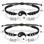 VEGCOO 4 Matching Yin Yang Bracelets, Adjustable Handmade Braided Bracelets Couple Bracelets Best Friend Bracelet(Gold, Silver)