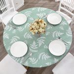 Round Vinyl Fitted Tablecloth with Flannel Backing Elastic Edge Design Table Cover Waterproof Oil-Proof PVC Table Cloth Wipeable for Round Table (Mint Leaf, Best for 36"-44" Round)