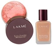 LAKMÉ © Rose Natural Face Powder Medium Coverage for Oily Skin Type, Warm Pink, 40G And Perfecting Liquid Foundation, Marble, 27Ml