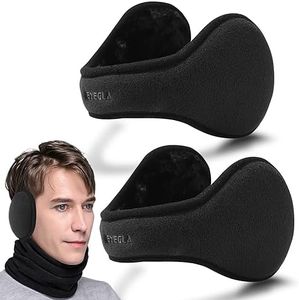 Eyegla Winter Ear Muffs for Men Foldable Cold Weather Earmuffs Fleece Adjustable Ear Warmers Behind The Head Ear Muffs Black 2Pack