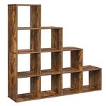 VASAGLE 10 Tier Bookcase Open Shelf Storage Cabinet for Decorations, Picture Frame, Living Room, Bedroom, Office, 29 x 129.5 x 129.5 cm, Rustic Brown LBC10BX