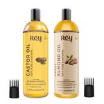 Rey Naturals Almond Oil & Castor Oil For Hair Growth, Hair Fall Control & Hydrated Scalp (Arandi Ka Tel, Badam Oil) - 200ml*2 | Cold Pressed Oil For Healthy Hair | Herbal Hair Oil For Men & Women