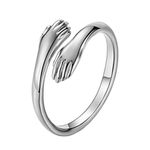 INRENG Unisex Stainless Steel Hands Embrace Open Couples Wedding Ring Romantic Love Hug Jewelry, Metal