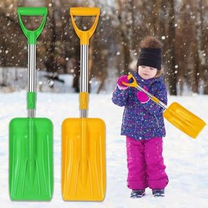 2PCS Kids Winter Shovel, Kids Snow Shovel with Adjustable D-Grip Handle, Detachable Green & Yellow Plastic Snow Shovel, Portable Kids Shovels for Digging Snow Beach, Winter Toys Gifts for Boys Girls