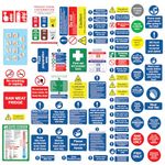 RDLCAR Kitchen Safety Signs & Sticker Pack of 71 as required by Health & Safety Law, Laminated Self Adhesive Stickers, Includes Allergen Labels, Coloured Chopping, COSHH Stickers