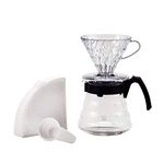 Hario Pour Over Starter Set with Dripper, Glass Server Scoop and Filters, Size 02, Black