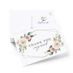 Bliss Collections Thank You Cards, Postcard Style Notes, 4.25x6 Geometric Blush Floral Design Perfect for: Wedding, Bridal Shower, Baby Shower, Birthday, Funeral — a Great Way to Say Thanks, 50 Pack