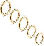 BLISI 5Pcs G23 Titanium Nose Rings Hoop16G Hinged Clicker Segment Nose Ring Lip Septum Rings Gold Tragus Cartilage Sleeper Earrings 6mm-10mm Hypoallergenic Nose Rings for Women Men