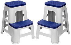 HomiQ Plastic Multi-Purpose Step Stool for Kitchen | Office&Home Use with Weight Bearing Capacity of 120 Kg |2 Step Stool for Home| Color: Blue; Pack of 2