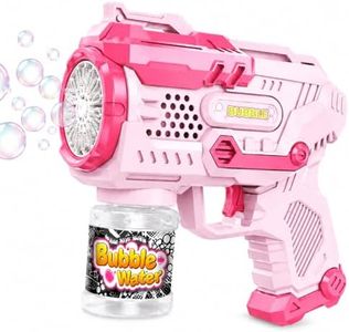 Electric Bubble Gun for Kids 3+ | 15 Hole Automatic Bubble Maker Toy with LED Lights | Leak-Proof Bubble Bottle | Easy Trigger & Ergonomic Grip - Pink