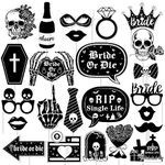 Fangleland Bride Or Die Photo Booth Props Kit Bachelorette Decorations for Women Girls, 24Pcs Black Rip Single Life Selfie Props Halloween Bridal Shower Engagement Wedding Party Supplies