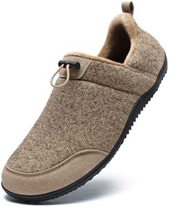 Jakcuz Wide Toe Men's Warm Cotton Home House Slippers Non-slip Slip on Cold Weather Walking Shoes with Adjustable Elastic Band Brown Size 45