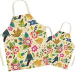 FOMAISELF Linen Parent and Child Cooking Apron - Cute Birds Pattern Mum and Kids Apron, Mummy Son Daughter Aprons for Cooking Baking Painting Party