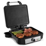 Panini Press Sandwich Maker MONXOOK, 4 Slices Panini Grill Non-Stick Coated Plates, Opens 180 Degrees, Removable Drip Tray, Stainless Steel