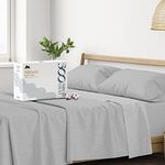 Mayfair Linen 100% Cotton Split King Sheets for Adjustable Bed - 500 Thread Count 5 PC Sateen Sheet Set - Soft, Cooling Cotton Sheets - Deep Pocket Split King Sheet (Silver Grey Stripe)