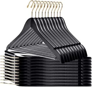 Quality Black Wooden Hangers - Slightly Curved Hanger Set of 20-Pack - Solid Wood Coat Hangers with Stylish Chrome Hooks - Heavy-Duty Clothes, Jacket, Shirt, Pants, Suit Hangers (Black-Gold Hook, 20)