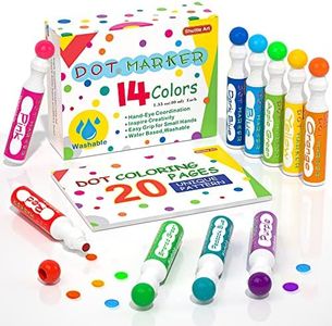 Shuttle Art Dot Markers, 14 Colours Bingo Dabbers with 10 Patterns Double Adhesive Paper, Washable Bingo Pens for Kids Toddlers, Non-Toxic Water Based Markers for Children Preschool Learning