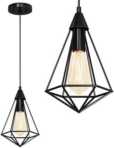 DWVO 2 Pack Farmhouse Pendant Lights, Vintage Industrial Hanging Lights Metal Line Hanging Ceiling Light with E26 Lamp Holder for Kitchen, Hotel, Hallway, Bar (Classic Black)