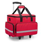 CURMIO Rolling Medical Bag with Wheels, First Aid Responder Bag Empty for Home Health Nurses, Doctors, EMT, EMS Professionals, Red (Patent Design)