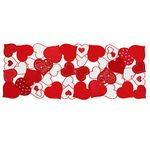 Simplebrand Valentines Day Table Runner, White and Red Embroidered Heart Table Runner, Seasonal Anniversary Kitchen Dining Table Decoration for Outdoor/Indoor Home Party, 13"x36"