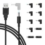 BERLS 5V USB to DC Power Cable Power Cord Universal Charging Cable 5.5x2.1mm DC Jack with 10 Connector Tips for Led Strip Lights, Mini Projector, Router, Keyboard, USB Hub and More Device