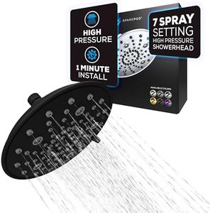 SparkPod 7 Spray Settings Shower Head - Adjustable High Flow Shower Head with Mist Setting - Showerhead Replacement Head for The Bathroom (8 Inch, Midnight Black Matte)